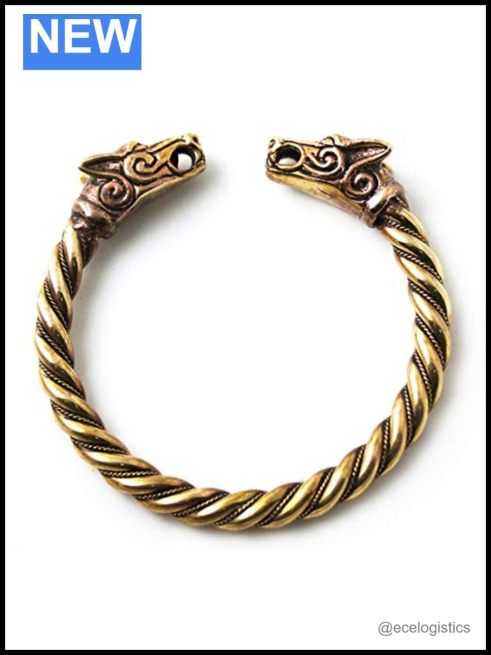 Bronze Viking Fenrir Wolf Head Twisted Cable Bangle Cuff Bracelet